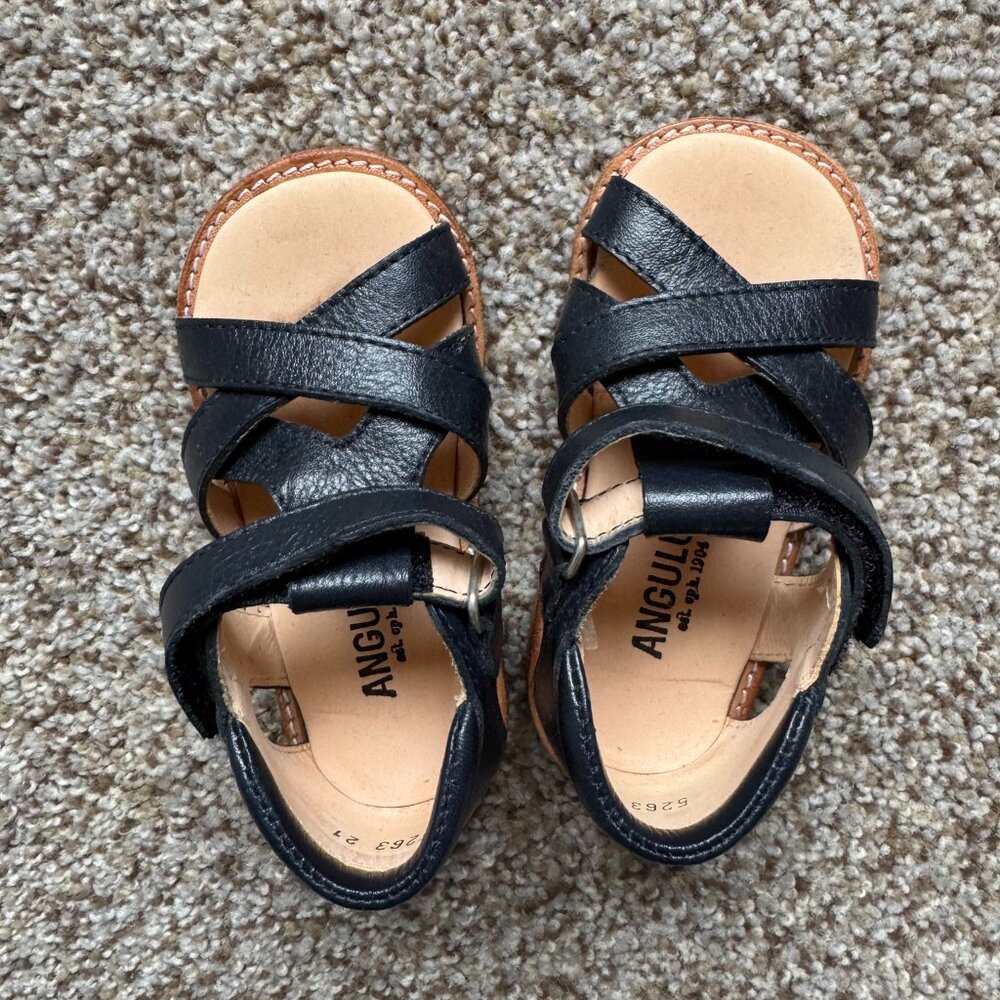 Size 21 Angulus navy leather sandals w/ velcro
